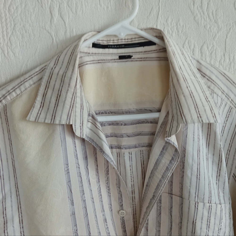 Isda & Co Cream Striped Button Down Shirt Boho Western Paisley Pretty Oversized - Picture 4 of 9